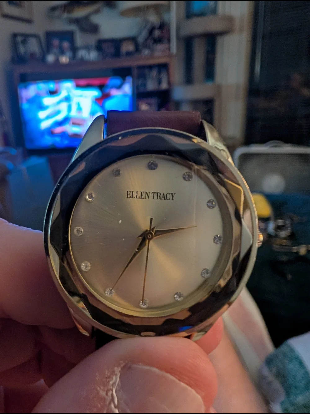Vintage Ellen Tracy Women's Gold Dial Watch with Brown Leather Strap New Battery